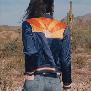 Rising Sun Jacket | Navy Blue Quilted 70s style Bomber Jacket size M
